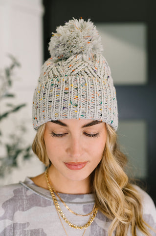 Cover Your Ears Pom Pom Beanie in Grey in - Womens photo