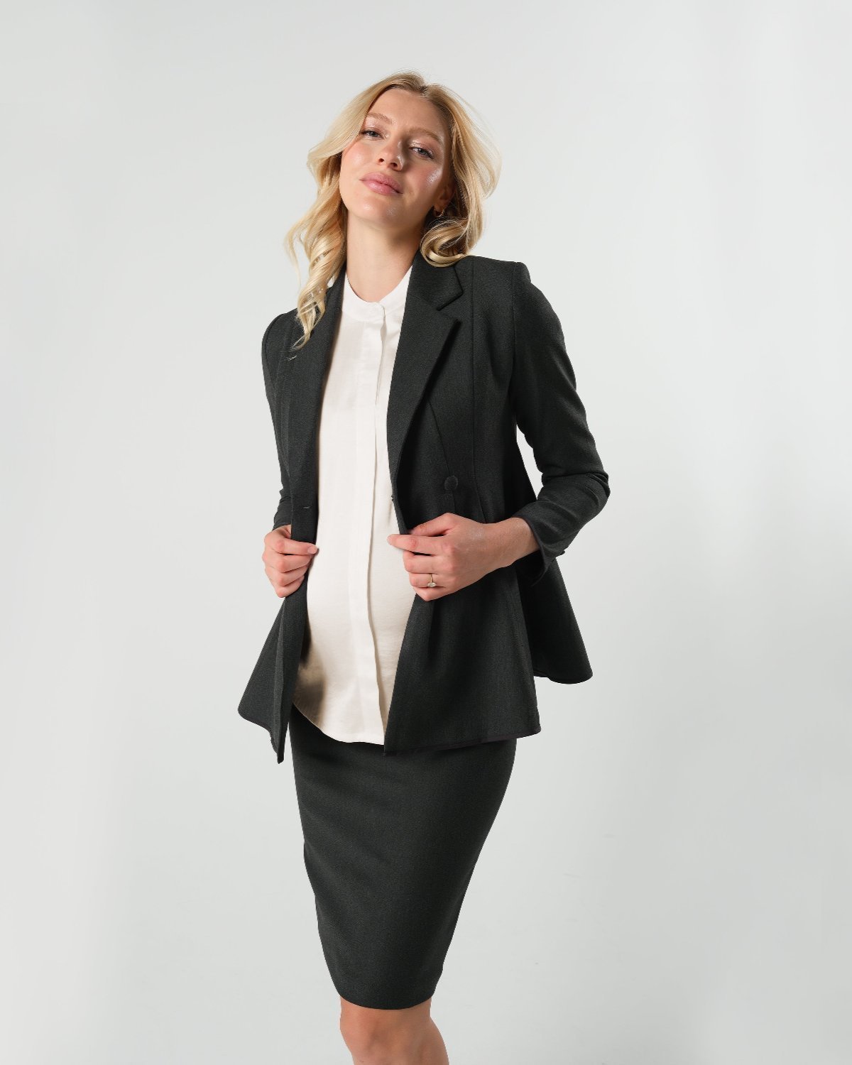 Short Sleeve Satin Maternity Shell Top with Concealed Nursing Zip in - Maternity Top photo