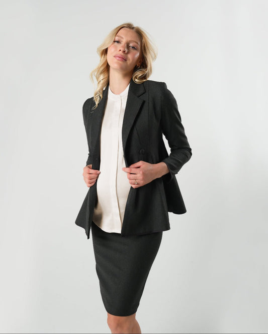Nathalie Maternity Blazer (Regular & Petite) in Charcoal Gray - Maternity Blazer Suit Jacket photo