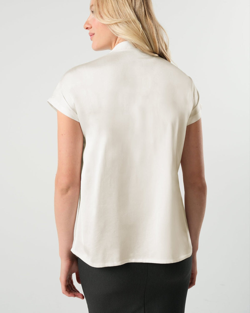 Short Sleeve Satin Maternity Shell Top with Concealed Nursing Zip in - Maternity Top photo