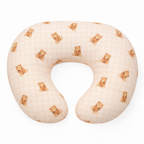 Beige Teddy Bear Gingham Ruffle Nursing Pillow Cover
