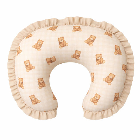 Beige Teddy Bear Gingham Ruffle Nursing Pillow Cover