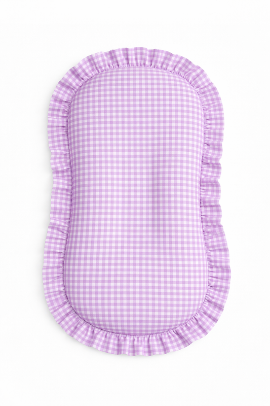 Purple Gingham Ruffle Baby Lounger Cover in - photo