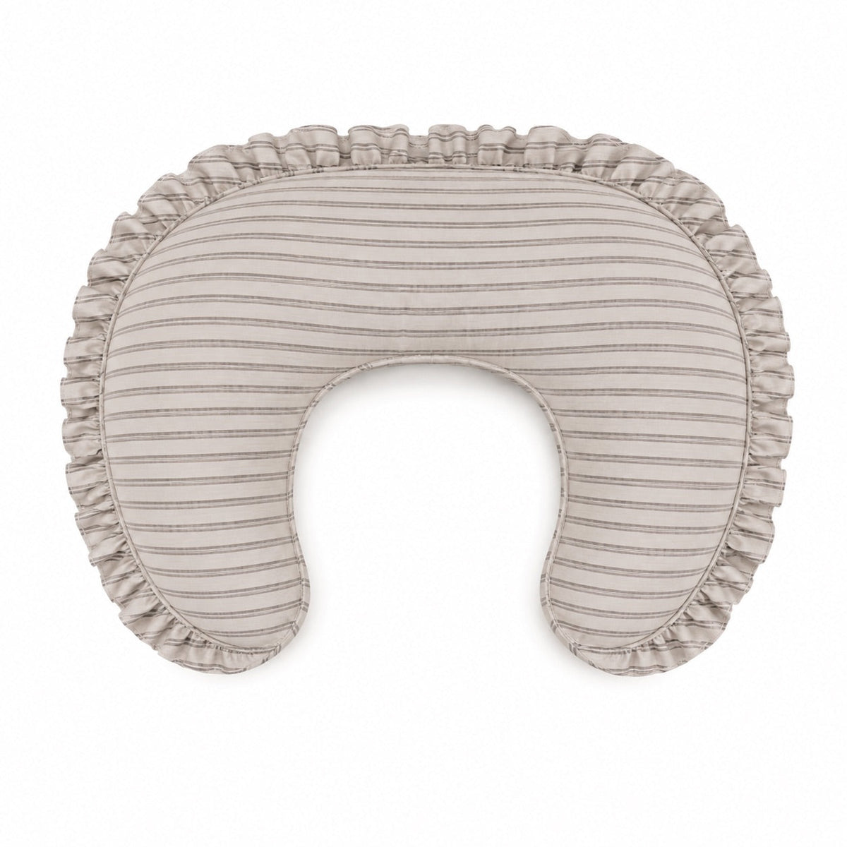 Grey Ivory Stripe Ruffle Nursing Pillow Cover