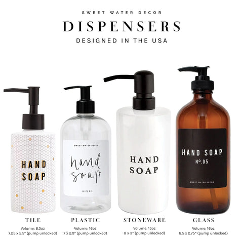 16oz Amber Glass Dish Soap Dispenser - White Label