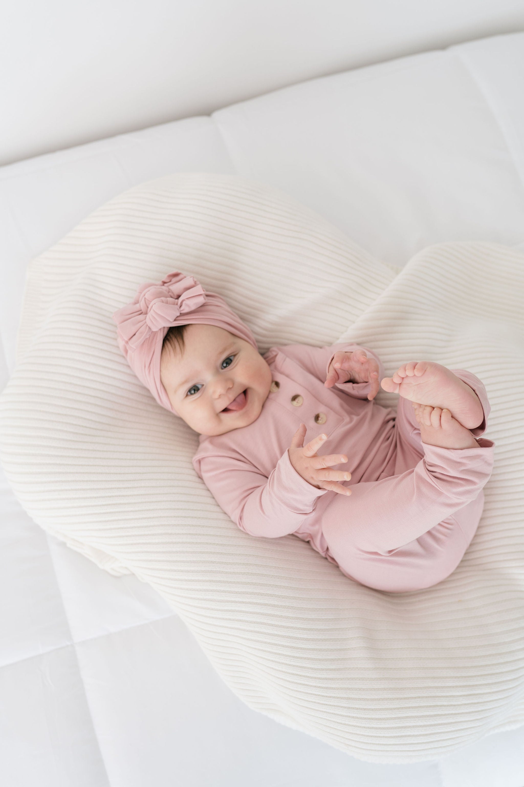 Top and Bottom Outfit, Hat and Headband Set (Newborn - 12 months) - Dusty Rose in 6-12 mo - Onesies photo