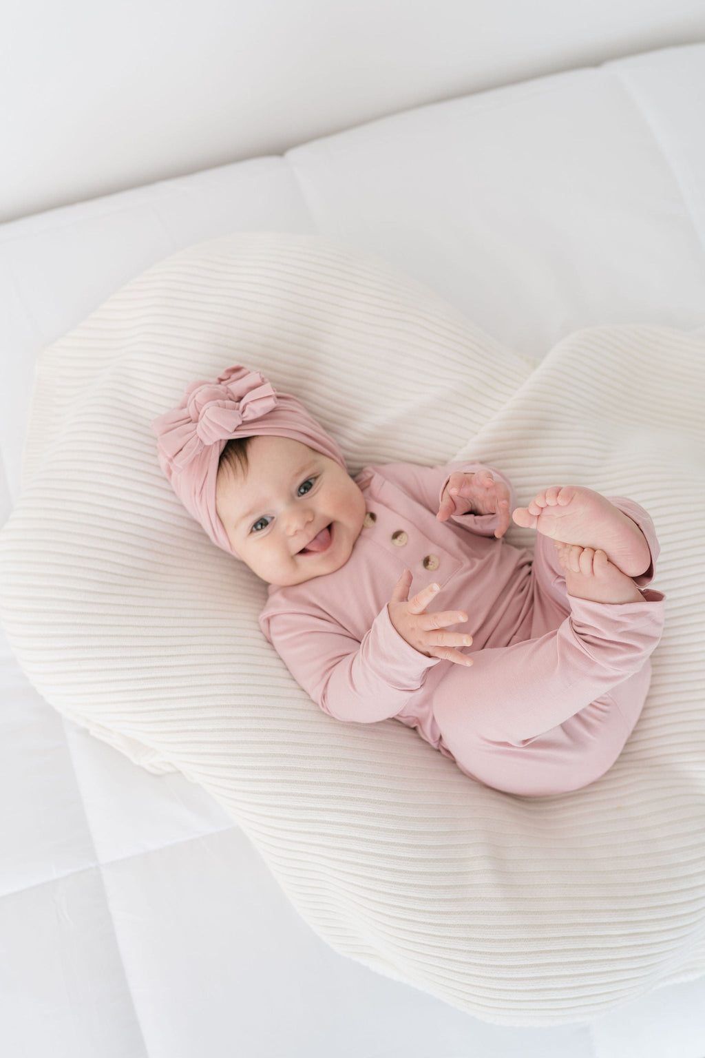 Top and Bottom Outfit, Hat and Headband Set (Newborn - 12 months) - Dusty Rose in 6-12 mo - Onesies photo