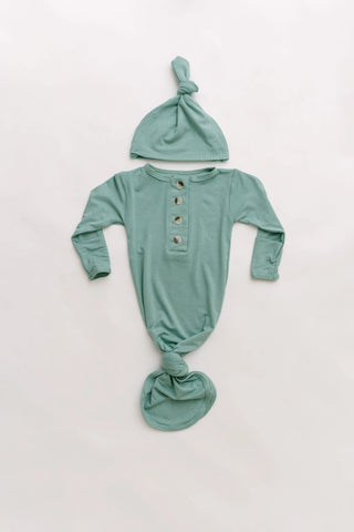 Knotted Baby Gown & Hat Set - Mint (Newborn-3 months) in - Newborn Knotted Baby Gown Sets photo