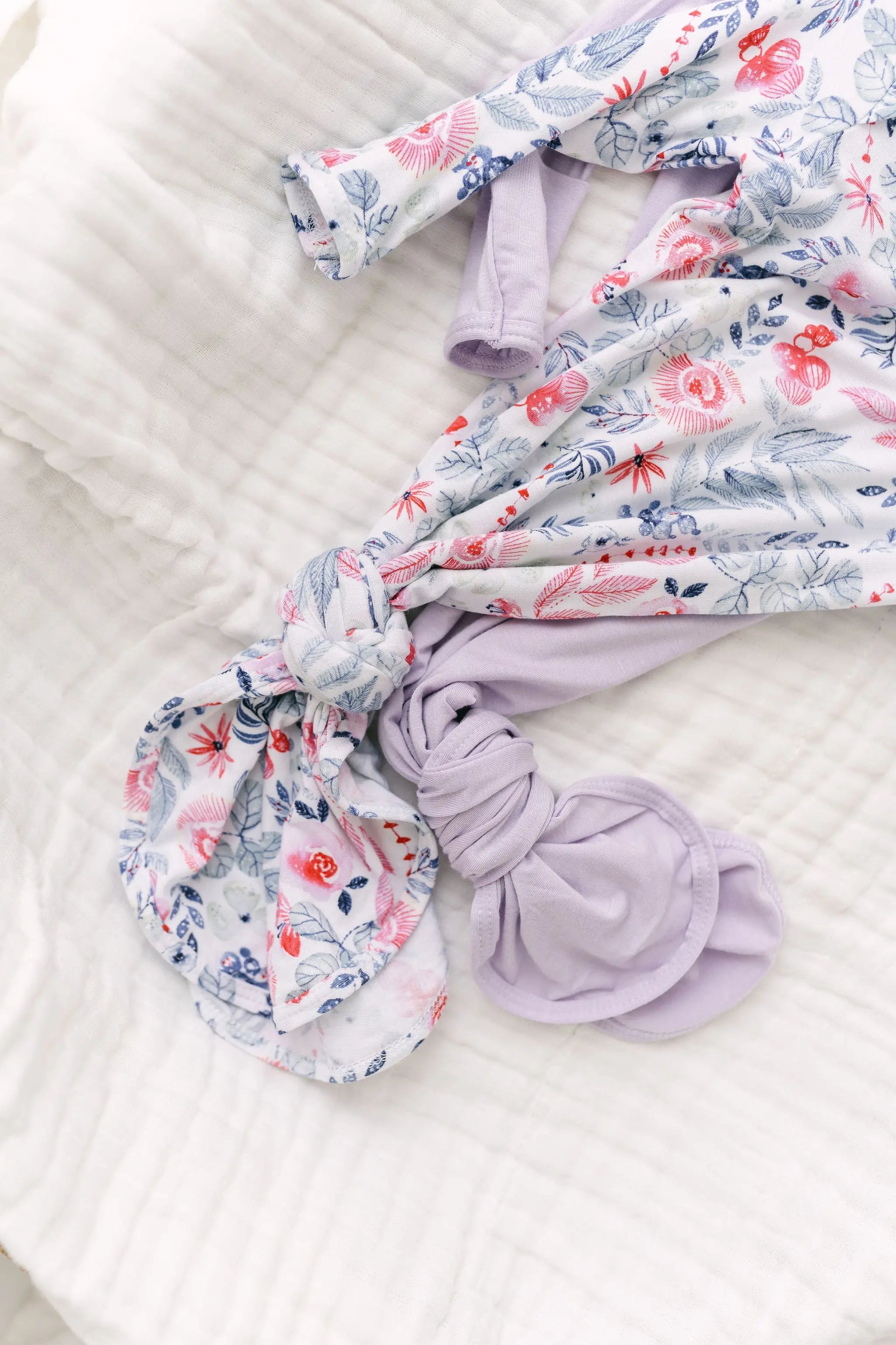 Stroller Society Knotted Baby Gown and Hat Set with Headband - Bloom in - Newborn Knotted Baby Gown Sets photo