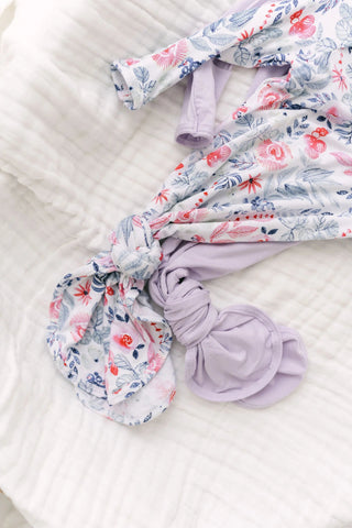 Stroller Society Knotted Baby Gown and Hat Set with Headband - Bloom in - Newborn Knotted Baby Gown Sets photo