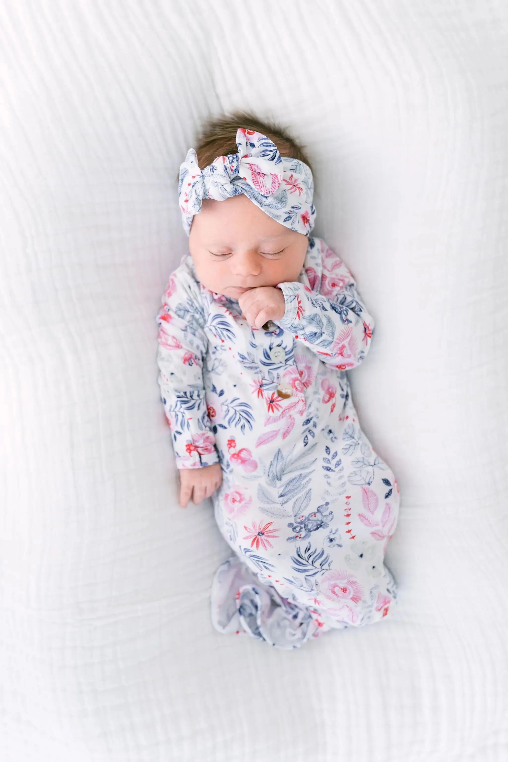 Knotted Baby Gown, Hat, Headband Set – Newborn Baby Girl Outfit - Dusty Rose in - Newborn Knotted Baby Gown Sets photo