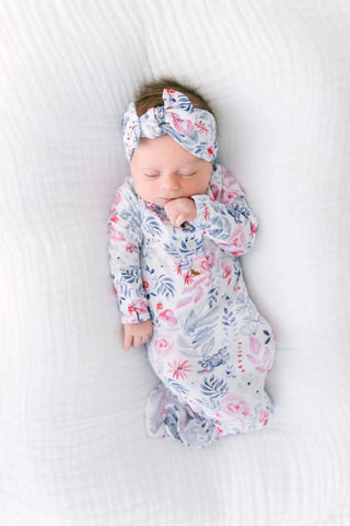Knotted Baby Gown, Hat, Headband Set – Newborn Baby Girl Outfit - Dusty Rose in - Newborn Knotted Baby Gown Sets photo