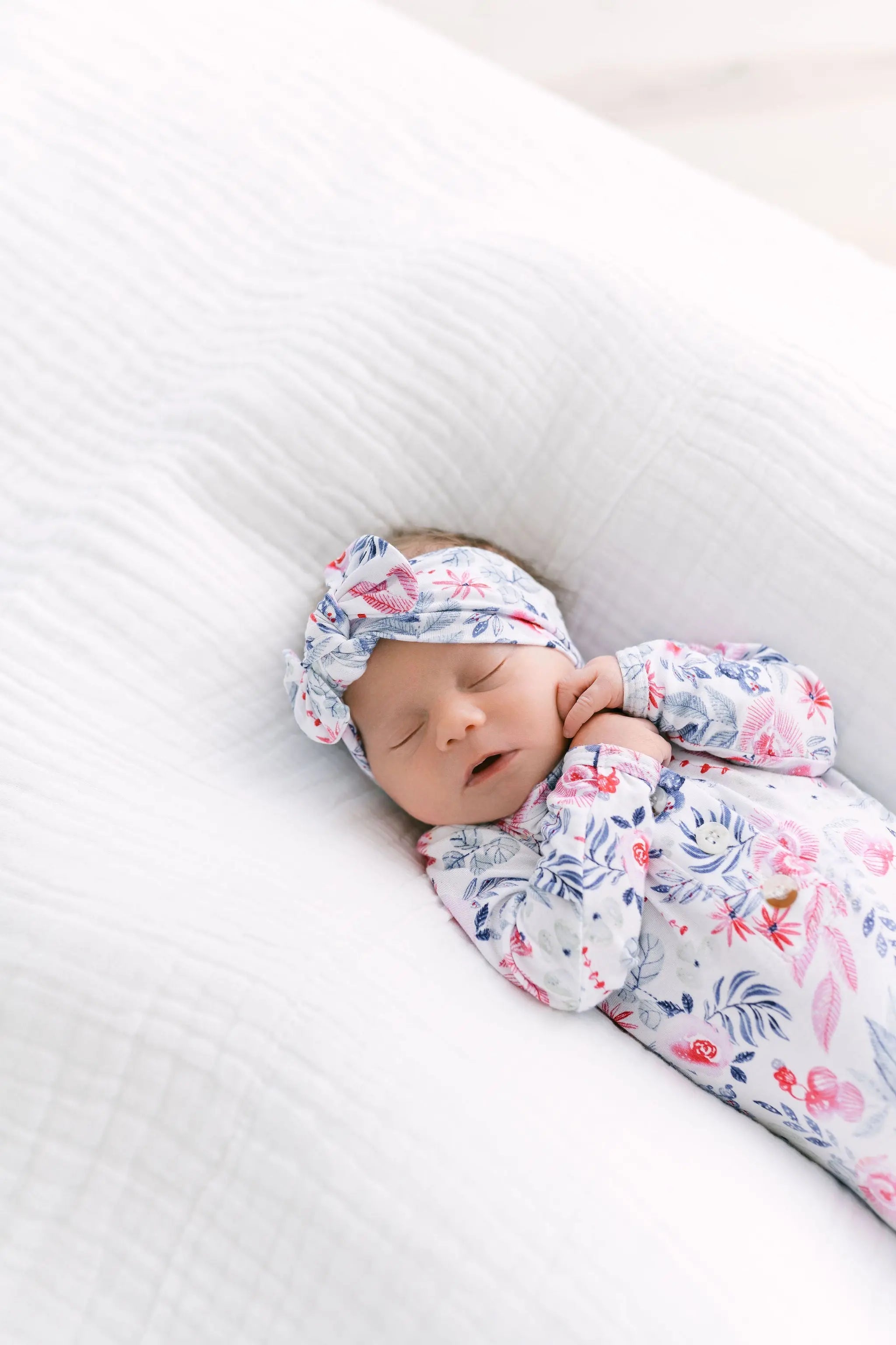 Stroller Society Knotted Baby Gown and Hat Set with Headband - Bloom in - Newborn Knotted Baby Gown Sets photo