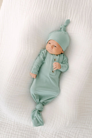 Knotted Baby Gown & Hat Set - Mint (Newborn-3 months) in Hat - Newborn Knotted Baby Gown Sets photo