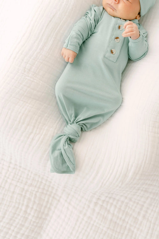 Knotted Baby Gown & Hat Set - Mint (Newborn-3 months) in - Newborn Knotted Baby Gown Sets photo