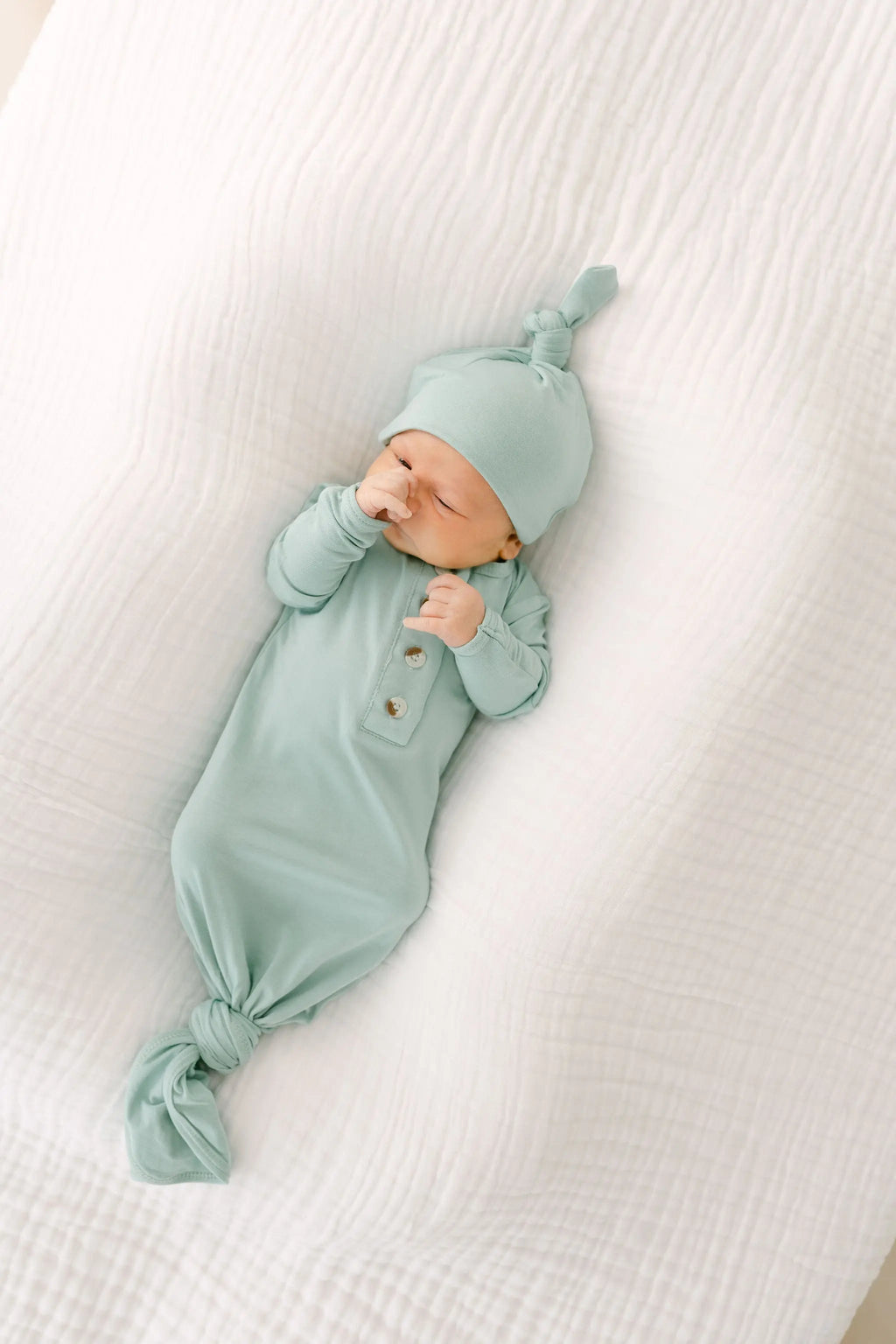 Knotted Baby Gown & Hat Set - Mint (Newborn-3 months) in - Newborn Knotted Baby Gown Sets photo