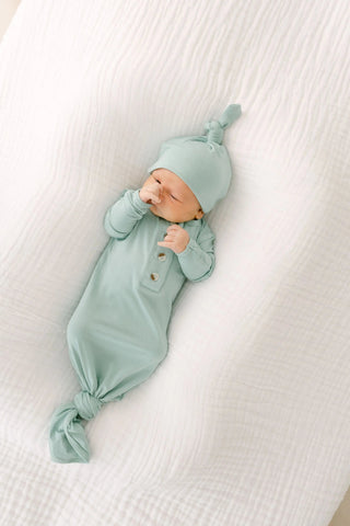Knotted Baby Gown & Hat Set - Mint (Newborn-3 months) in - Newborn Knotted Baby Gown Sets photo
