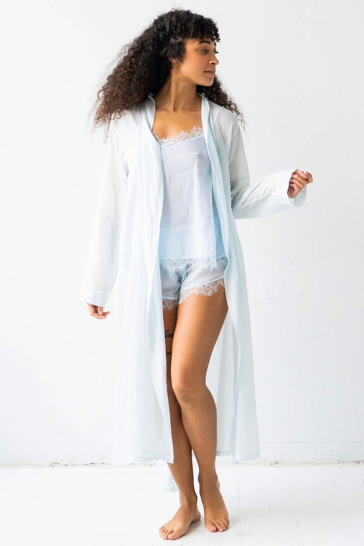 Salua Lingerie Classic Long Sheer Cotton-Silk Robe in - ROBES photo