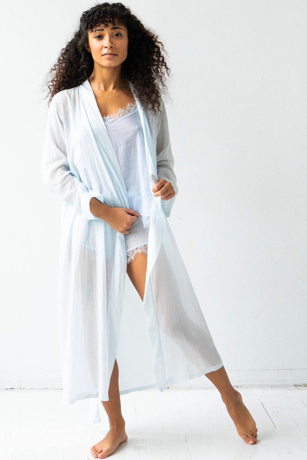 Salua Lingerie Classic Long Sheer Cotton-Silk Robe in - ROBES photo