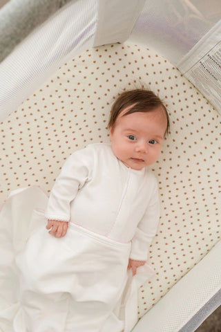 Stroller Society Premium Pima Cotton Footie - Infant apparel in White with White Picot Trim - Onesies photo