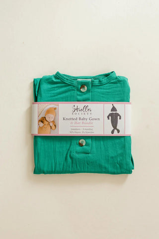 Knotted Baby Gown Set - Holiday Green (Newborn-3 months) in - Newborn Knotted Baby Gown Sets photo