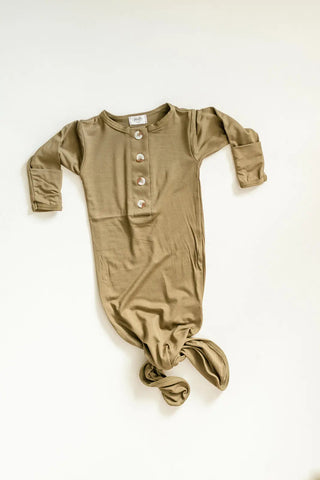 Newborn Knotted Gown and Hat Set Army Green, Olive Green, Newborn Clothes for Boys in - Newborn Knotted Baby Gown Sets photo