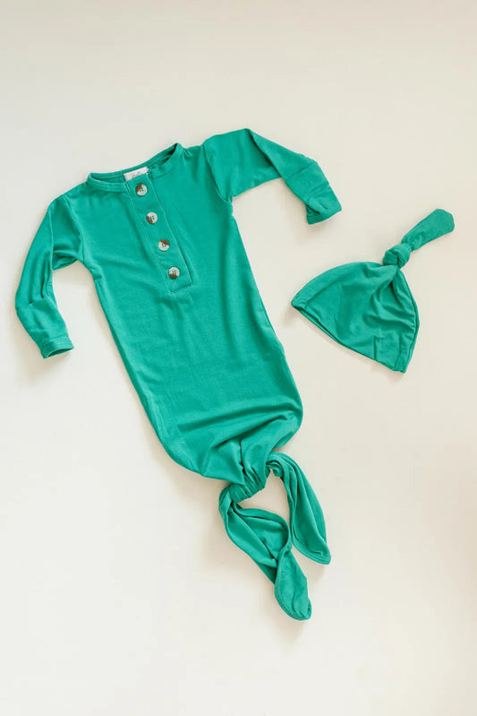 Knotted Baby Gown Set - Holiday Green (Newborn-3 months) in - Newborn Knotted Baby Gown Sets photo