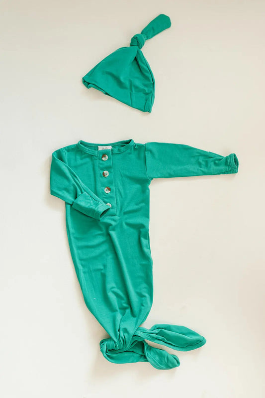 Knotted Baby Gown Set - Holiday Green (Newborn-3 months) in - Newborn Knotted Baby Gown Sets photo