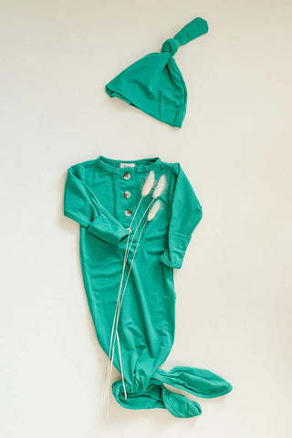 Knotted Baby Gown Set - Holiday Green (Newborn-3 months) in - Newborn Knotted Baby Gown Sets photo