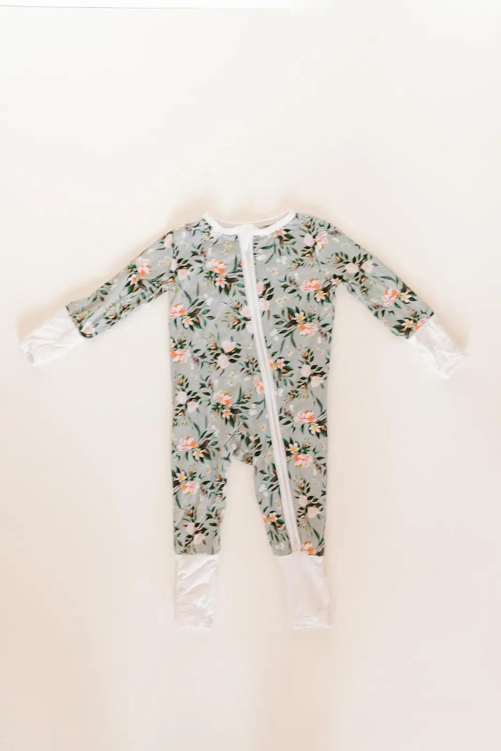 Bamboo Baby Clothes - Convertible Jumpsuit 0-3 Months - Botanical in - photo