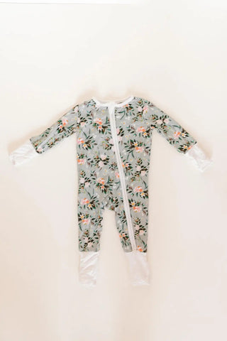 Bamboo Baby Clothes - Convertible Jumpsuit 0-3 Months - Botanical in - photo