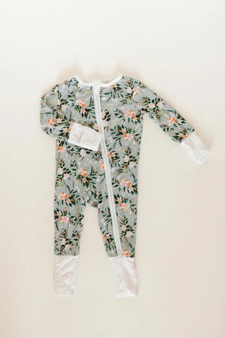 Bamboo Baby Clothes - Convertible Jumpsuit 0-3 Months - Botanical in - photo