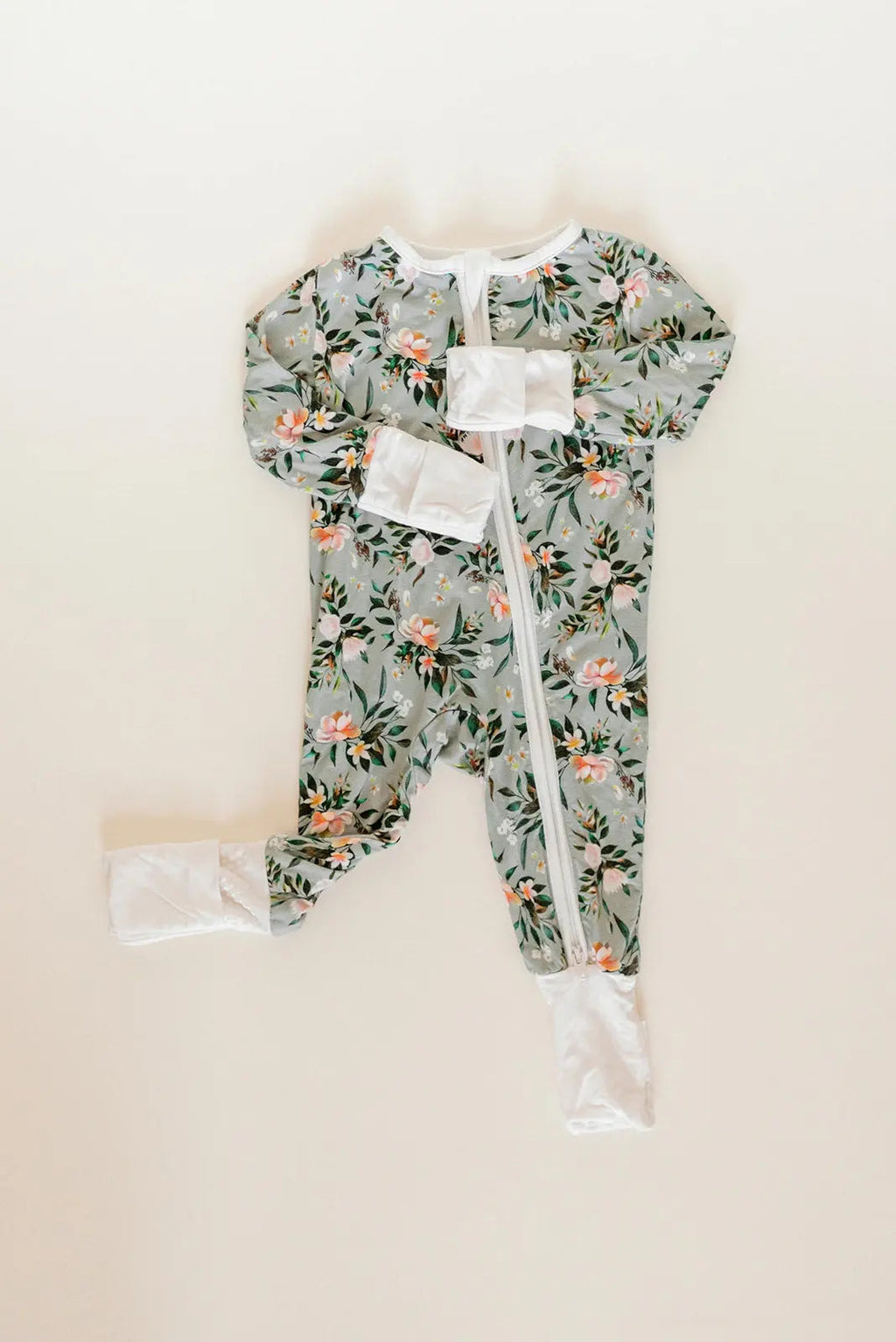 Bamboo Baby Clothes - Convertible Jumpsuit 0-3 Months - Botanical in - photo