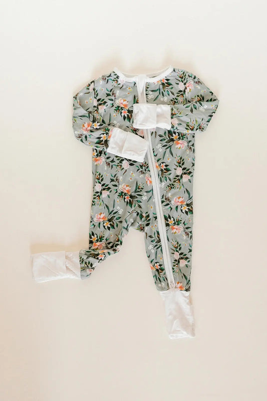 Bamboo Baby Clothes - Convertible Jumpsuit 0-3 Months - Botanical in - photo