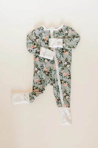 Bamboo Baby Clothes - Convertible Jumpsuit 0-3 Months - Botanical in - photo