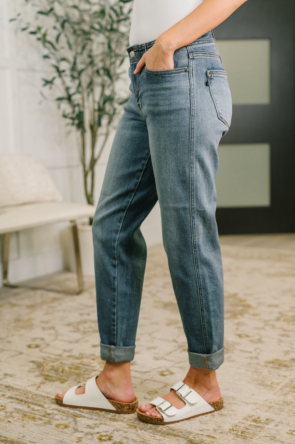 Doris Mid Rise Boyfriend with Adjustable Back Tab + Hollywood WB in - Womens photo