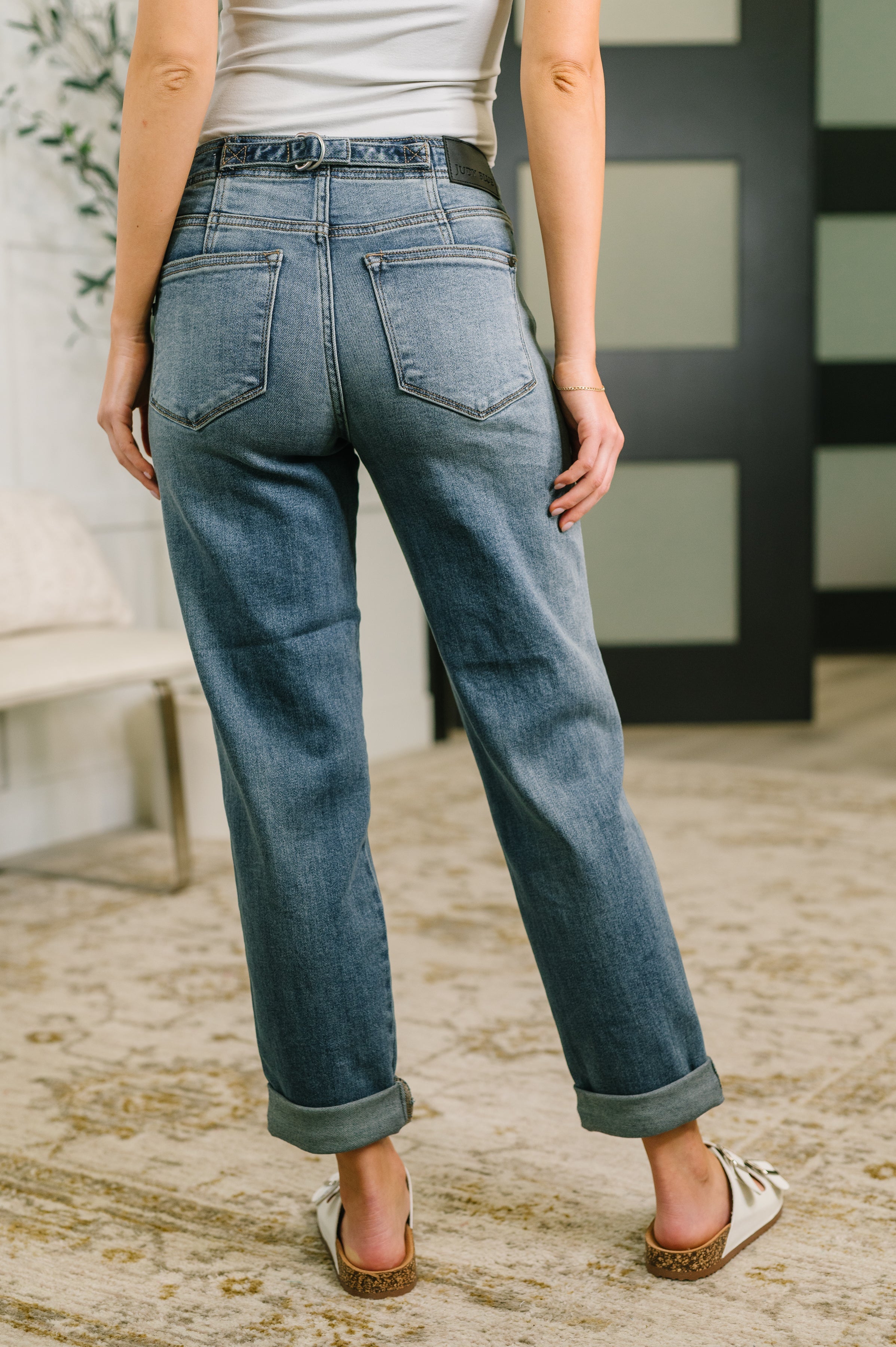 Doris Mid Rise Boyfriend with Adjustable Back Tab + Hollywood WB in - Womens photo