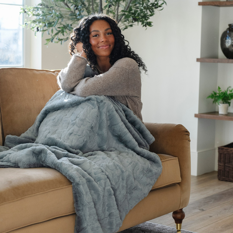 PATTERNED FAUX FUR XL THROW BLANKETS in Dusk - photo
