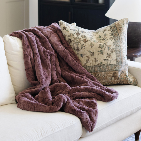 PATTERNED FAUX FUR THROW BLANKETS in Dusty Mauve - Throw Blanket photo
