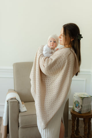 Little Mae & Co. Toffee Pointelle Knit Blanket in - photo