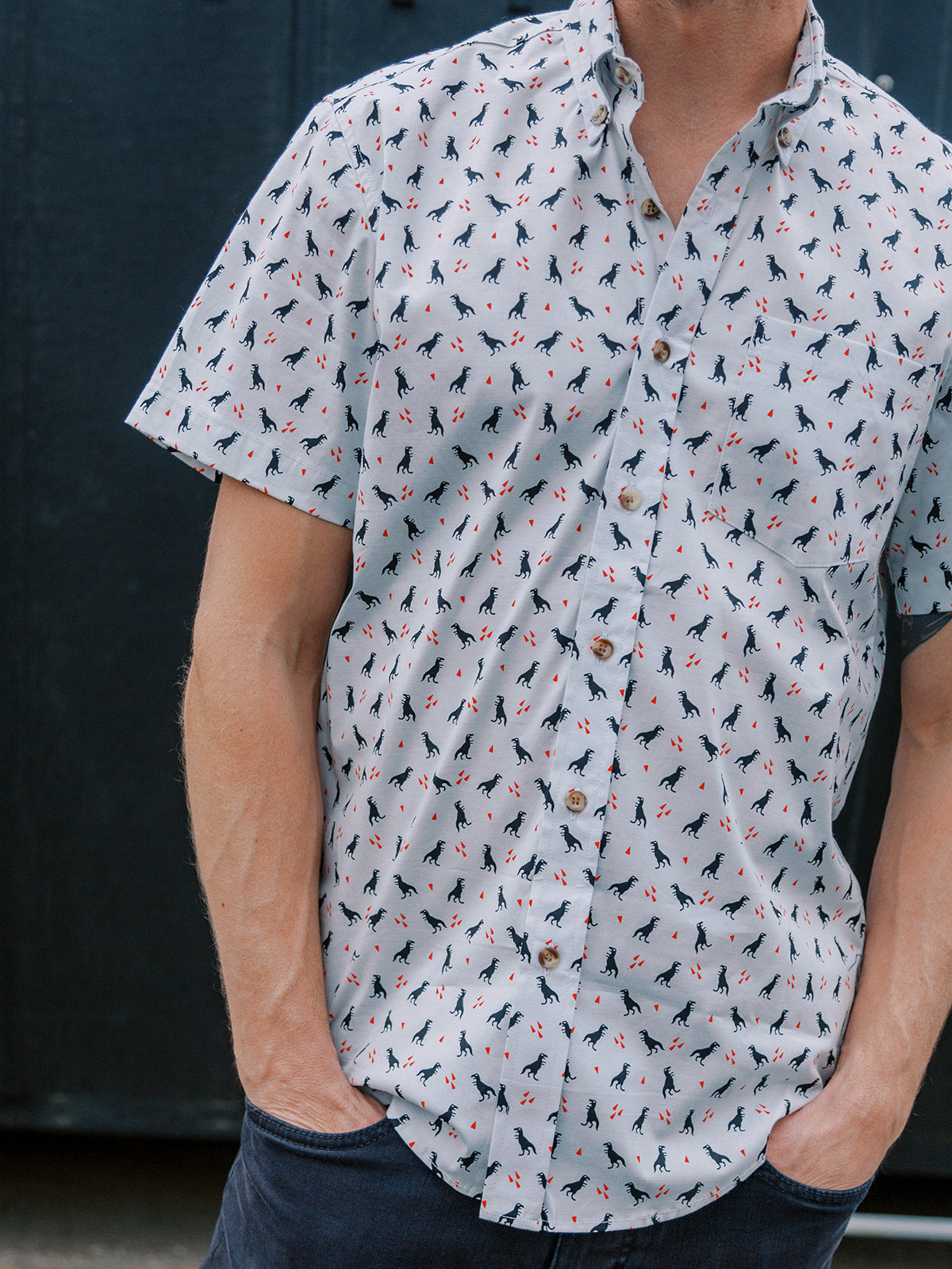 Men's Dino Buttondown Shirt in Black - photo
