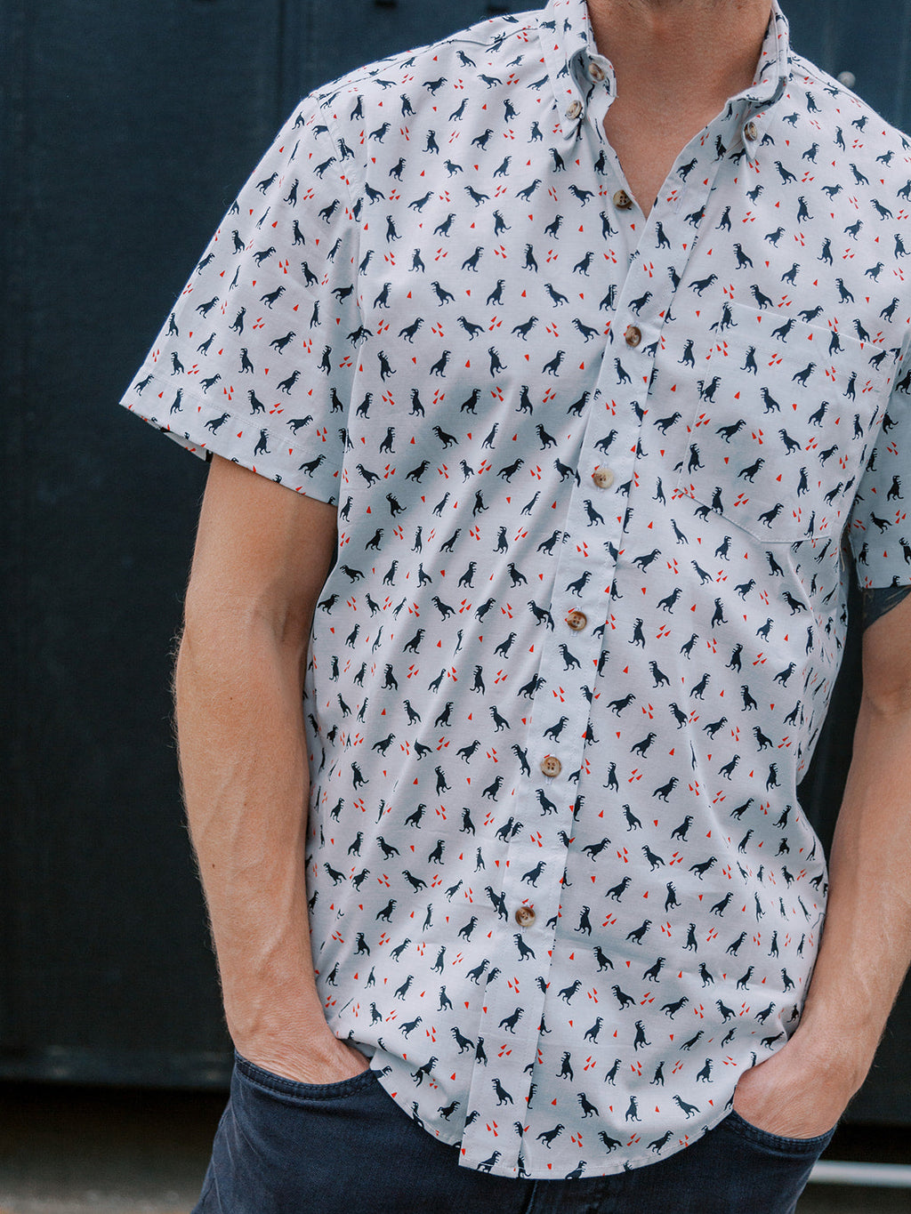 Men's Dino Buttondown Shirt in Black - photo