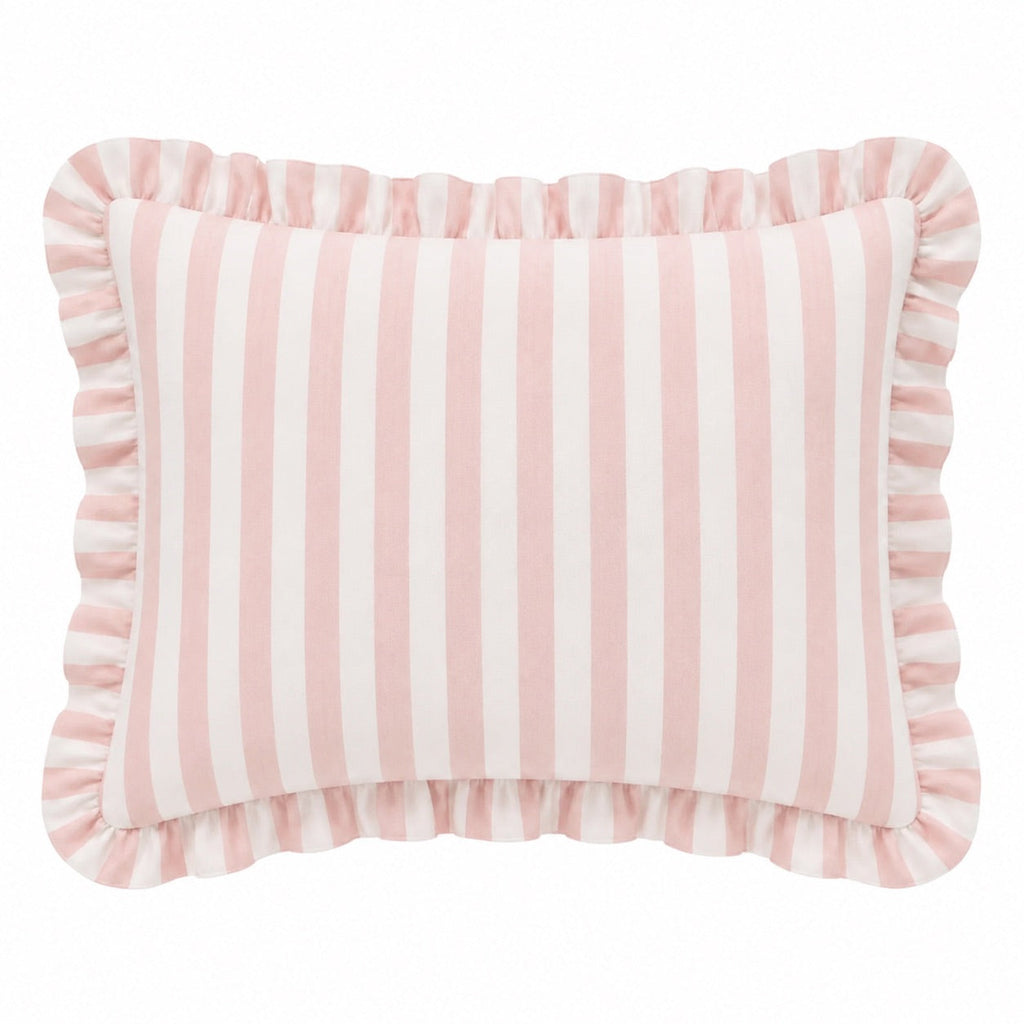 Little Mae & Co. Standard Ruffle Pillow Case Cover - Pink White Stripe