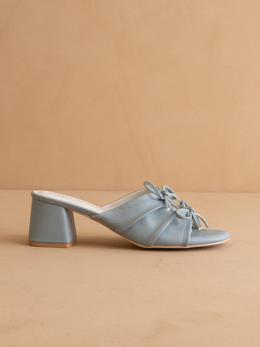 The Emerald | Blue Double Bow Peep Hole Sandal in Blue - HEELS photo