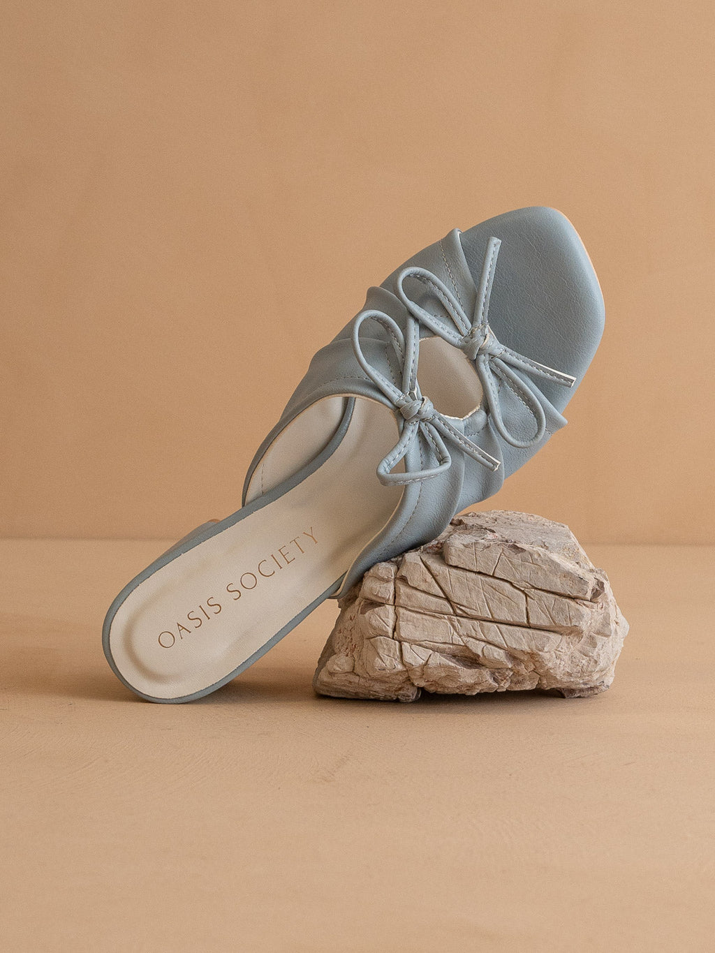 The Emerald | Blue Double Bow Peep Hole Sandal in Blue - HEELS photo