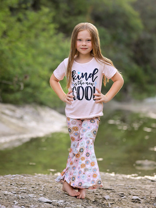 Girls Letter Print Top + Floral Pattern Pants -