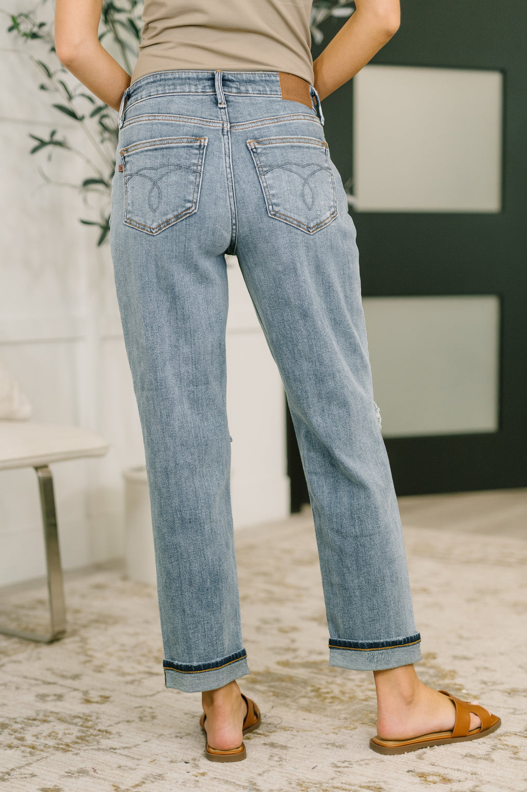 Elaine Mid Rise Boyfriend with Distress & Cuff in - Womens photo