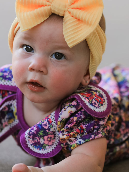 Purple Floral Bow Petals Collar Girls Romper -