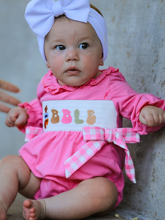 Fall Thanksgiving& Halloween "GOBBLE" Smock Embroidery Baby Girl Romper -