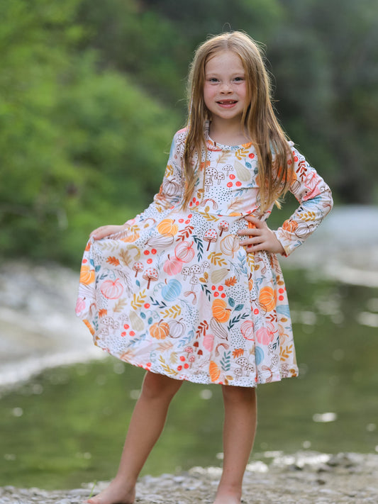 Fall Thanksgiving Pumpkin Leaf Print Dress -